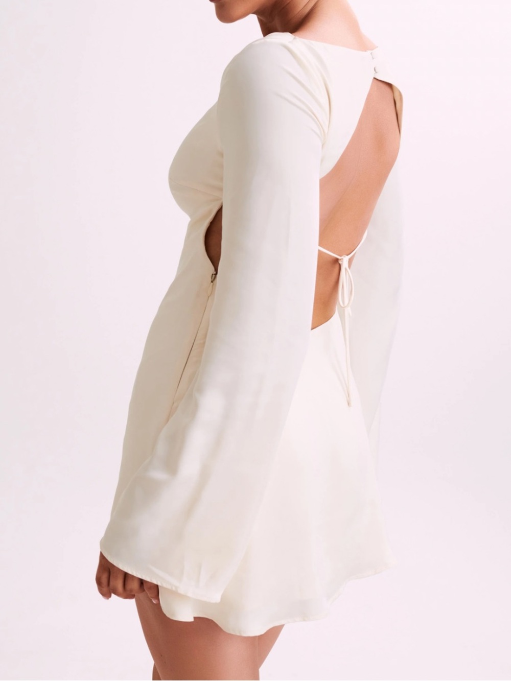 Meshki Cream Satin Open-Back Mini Dress